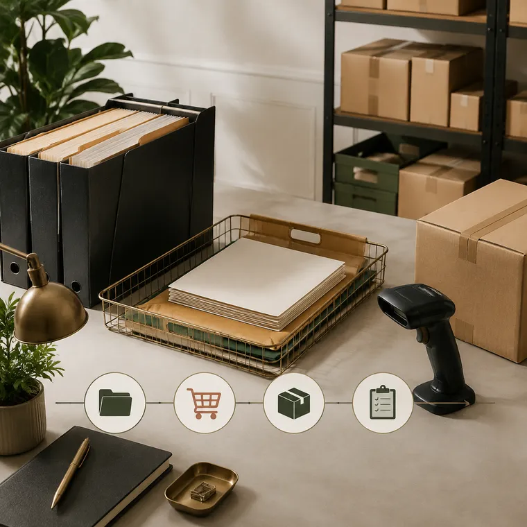 Orden de compra, escáner e inventario preparado para el cumplimiento