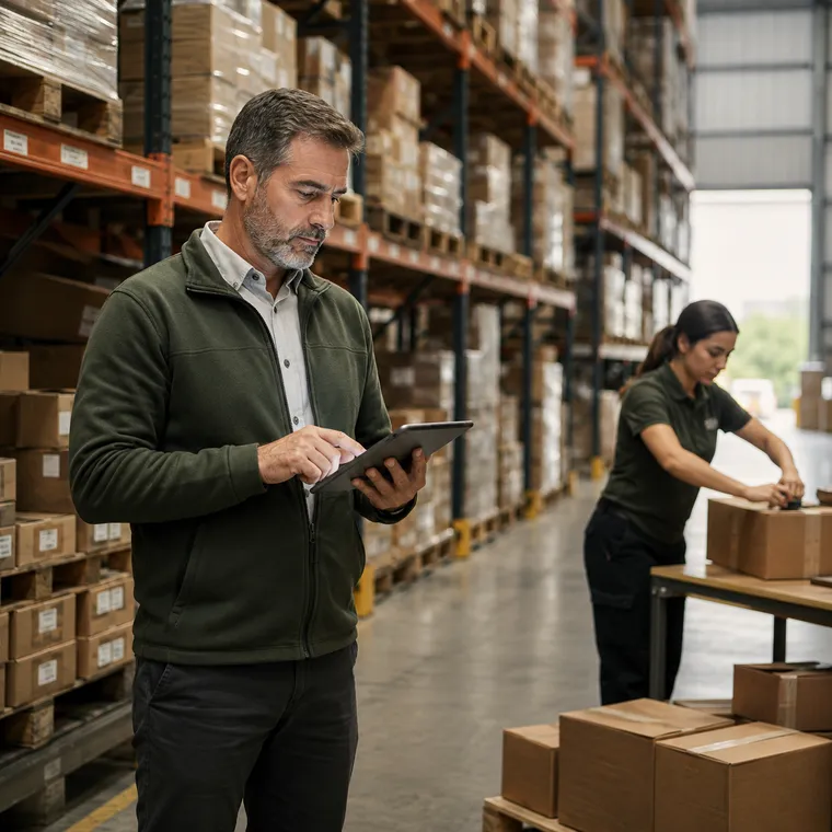 Warehouse team coordinating inventory and daily operations