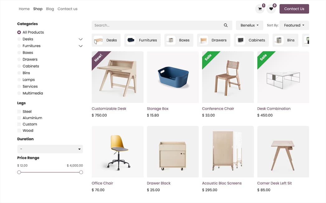 Odoo comercio electrónico escaparate y página de producto