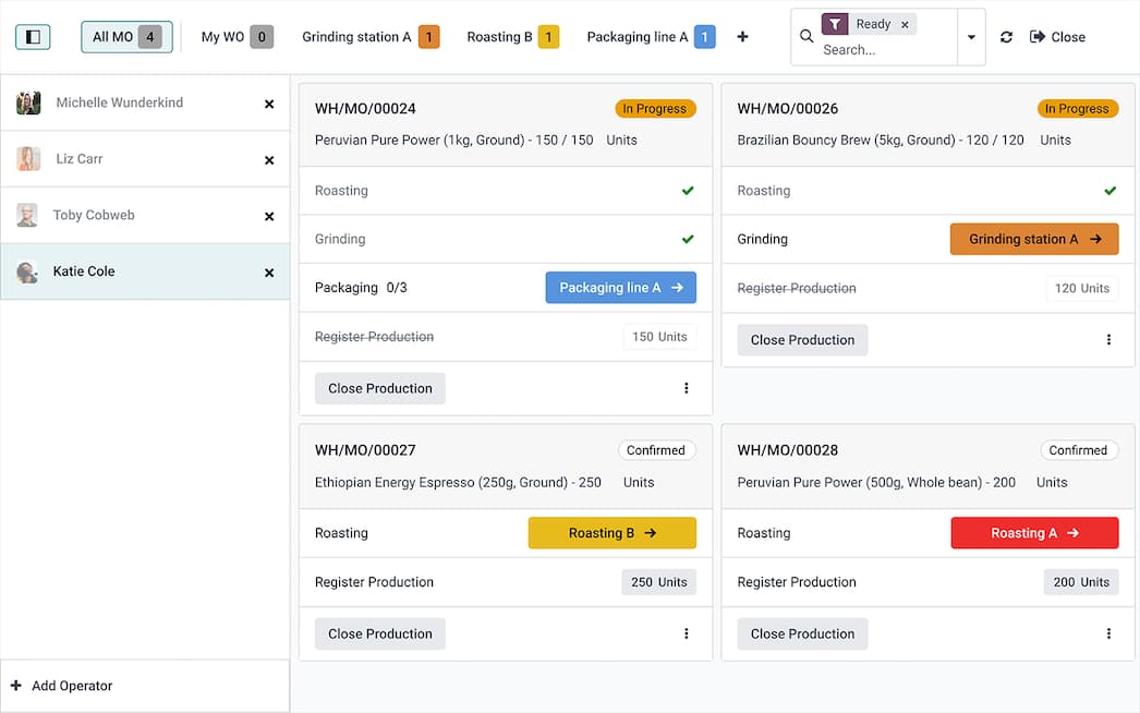 Interfaz de planificación de fabricación Odoo