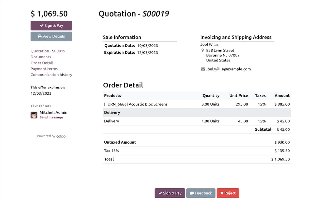 Odoo ventas presupuesto y espacio de trabajo de pedidos